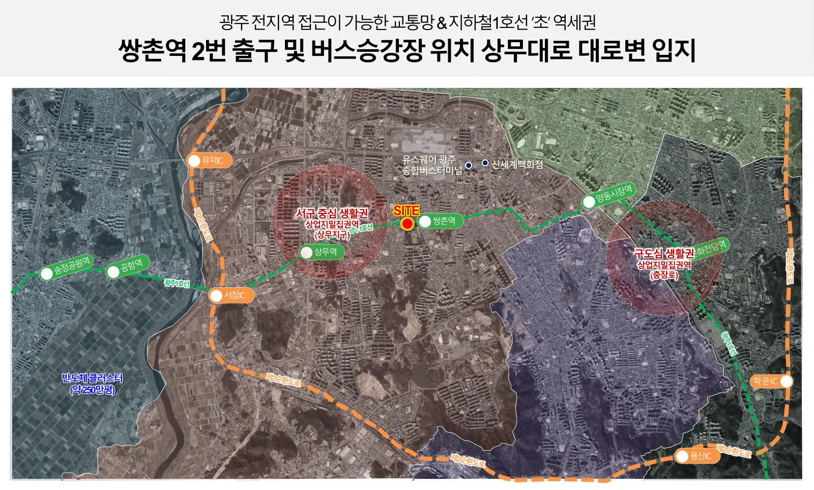 광주 전지역을 관통하는 중심 입지와 교통망